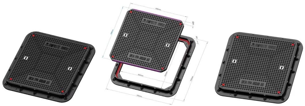 High Quality SMC Composite Watertight Round Manhole Covers and Frame FRP GRP Fiberglass Waterproof Square Lock Manhole Cover Resin Inspection Manhole Well Cover